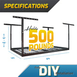 MonsterRax Overhead Garage Storage Racks 4x6, Ceiling Mounted Shelving, Adjustable Hanging Storage Organizer, Heavy Duty Steel, Holds 500 Pounds, Color: Hammertone, Adjusts 18"-33” off Ceiling MonsterRAX Storage Solutions