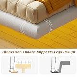 LIKIMIO Twin Bed Frames with Cloud Headboard, Upholstered Boucle Floating Platform Bed with LED Lights, Solid Wooden Slats Support, No Box Spring Needed, Easy Assembly, White LIKIMIO