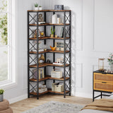 Tribesigns 7-Shelf Rustic Brown Corner Bookshelf with Metal Frame for Modern Living Spaces Tribesigns