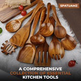 SPATUAMZ Teak Wood Spoons for Cooking, Elegant Wooden Cooking Set of 10, Excellent Kitchen Cooking Utensils Set for Home SPATUAMZ