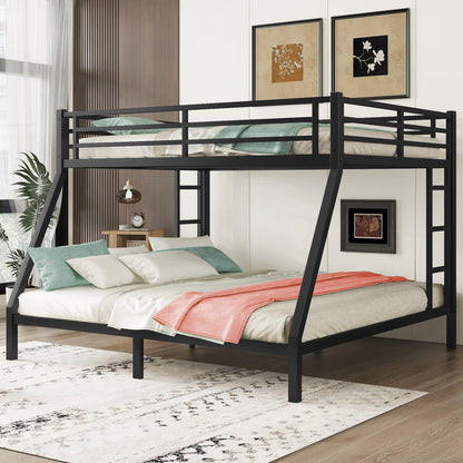 Thctvous Queen Over King Bunk Bed,Heavy-Duty Metal Bunk Bed Frame for Adults Teen Kids,2 Side Ladder,Guardrail,Space-Saving,Noise Reduced,No Box Spring Needed,Black (Queen Over King)