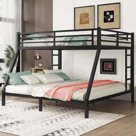 Thctvous Queen Over King Bunk Bed,Heavy-Duty Metal Bunk Bed Frame for Adults Teen Kids,2 Side Ladder,Guardrail,Space-Saving,Noise Reduced,No Box Spring Needed,Black (Queen Over King) Thctvous
