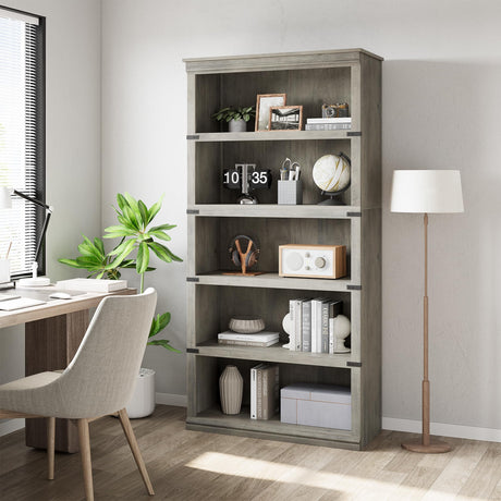 5 Tier Farmhouse Bookcase, 67.4" Tall Book Shelf with Storage, Wooden Bookshelves 5 Shelf Display Shelvesfor Home Office, Living Room(67.4" H x 31.5" W x 12.8" D) (Grey, 67.4" H x 31.5" W x 12.8" D) GarveeHome