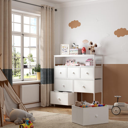 EnHomee White Dresser for Girls Bedroom with 7 Drawers and 2 Shelves, Girls Dresser with Wooden Top and Metal Frame, Cute Dressers & Chest of Drawers for Bedroom, Closets,Nursery,White