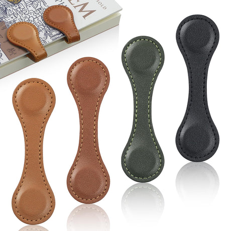 JIXZEN 4 PCS Magnetic Leather Bookmarks for Reading Women, Timeless Magnetic Book Marks for Reading Men, Book Lovers, Teachers with Exquisite Gift Box (Light Brown, Dark Brown, Vintage Green, Black) JIXZEN