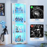 BROTTAR 65" Corner Glass Display Cabinet with LED Lights, 4-Tier Showcase Display Case with Glass Doors & Human Body Sensor, Curio Cabinet for Collectibles, Figure, Liquor, White BROTTAR