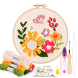 Pllieay Punch Needle Embroidery Starter Kits for Kids and Adults Beginners, Include Instructions, Punch Needle Fabric with Floral Pattern, Yarns, Embroidery Hoops and Threader Tools Pllieay
