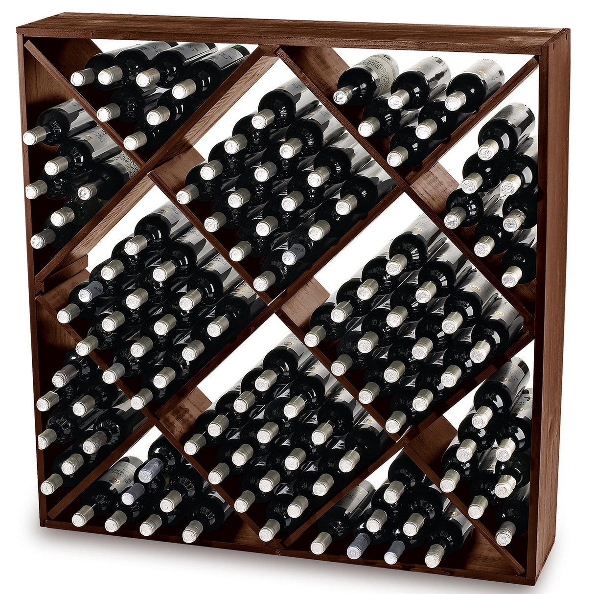Wine Enthusiast Jumbo Bin 120 Bottle Walnut Wine Rack – Classic Wall Mountable Display and Storage Shelf, Large Wine Collection Organizer (42 x 42 x 9 in) Wine Enthusiast