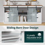 JUMMICO TV Stand with 4 Drawers for 65 Inch TV, Entertainment Center with Storage Cabinets and Sliding Barn Doors, Mid Century Modern Media TV Console Table for Living Room Bedroom (Bright White) JUMMICO