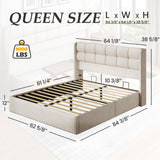 Lifezone Queen Size Storage Bed Frame with Hydraulic Lift & Wingback Headboard, Linen Upholstered, Space Saving Platform, No Box Spring Needed, Noise Free, Strong Support, Modern Furniture, Beige Lifezone