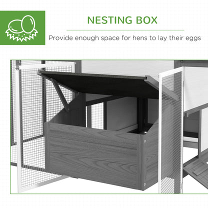 PawHut 100" Chicken Coop Wooden Chicken House Large Rabbit Hutch Poultry Cage Hen Pen Backyard with Double Run, Nesting Box - WoodArtSupply