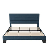 Allewie King Size Platform Bed Frame with Fabric Upholstered Headboard and Wooden Slats Support, Fully Upholstered Mattress Foundation/No Box Spring Needed/Easy Assembly, Navy Blue Allewie