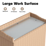 Rattan Outdoor Storage Cabinet, Large Space Potting Bench with Waterproof Metal, Plate Garden Table for Outdoor Storage and Gardening JFHID