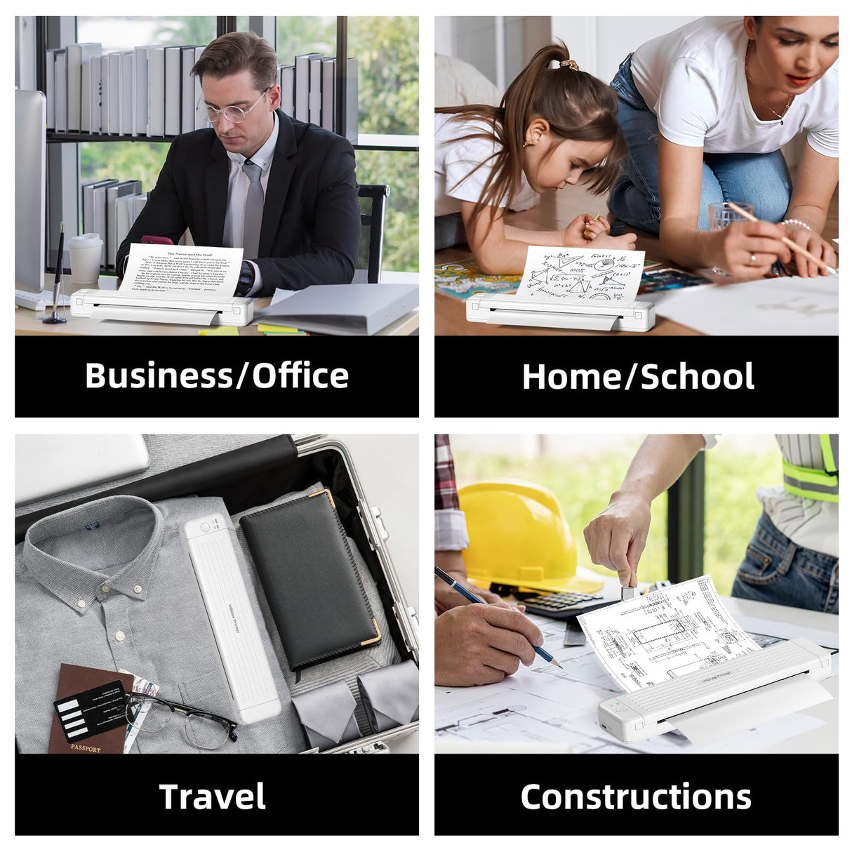 Portable Printer for iPhone iPad Laptop PC - Bluetooth Printer Supports Dual-sided Printing Letter/A4/B5/A5 Regular Paper, Wireless Printer for Home Travel Office Vehicle Word PDF Excel TxT 300DPI Zoolion