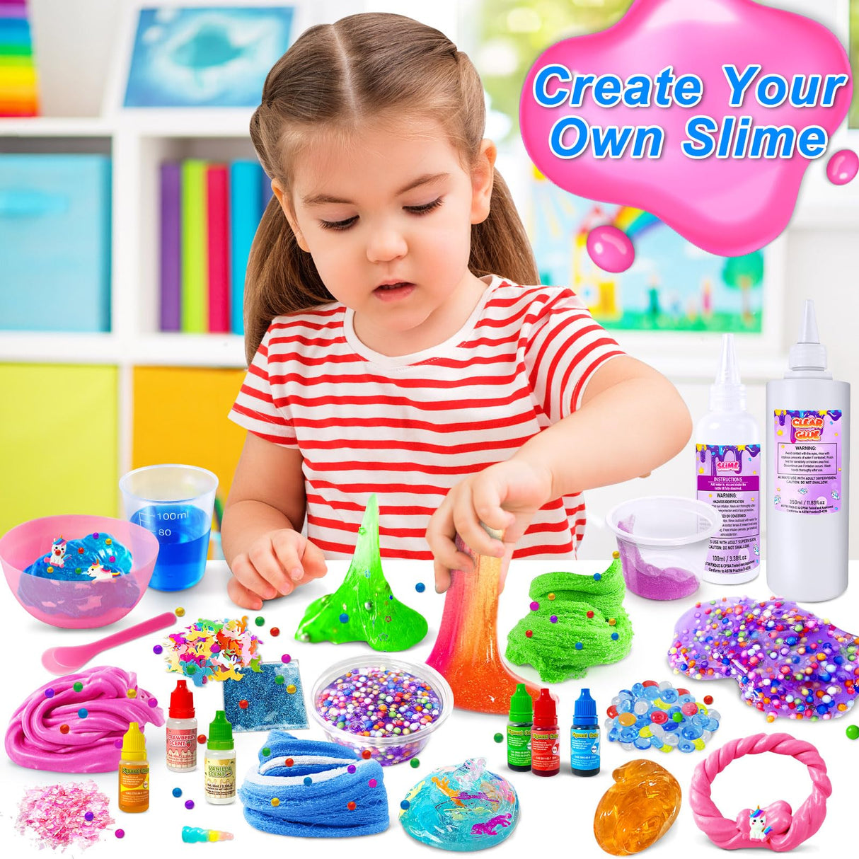 YOPINSAND DIY Slime Kit for Girls, Slime Making Kit for Girls 6-12, Glimmer Crunchy, Butter, Foam, Cloud Slime with Add-ins, Foam Balls, Charms, Party Favors Gift Toys for Kids YOPINSAND