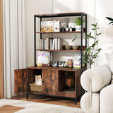 PETSITE Cat Litter Box Enclosure with Storage, 57 Inch Tall Hidden Litter Box with 2-Tier Shelves, Removable Scratching Pad, and Winding Entry, Solid Metal Framed (Rustic Brown) PETSITE