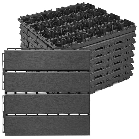 ToLanbbt Plastic Interlocking Deck Tiles 9 Pack 12"x12" Waterproof Indoor Outdoor Composite Patio Flooring Decking Tiles All Weather Use for Patio Porch Balcony Backyard Poolside, Dark Grey