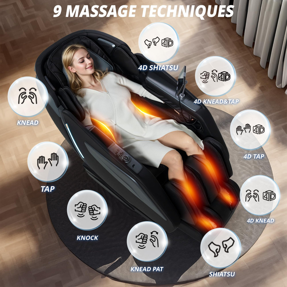 HealthRelife 4D Massage Chair Full Body Zero Gravity Full Body SL Track Intelligent Voice Control Bluetooth Speaker with Heated, Black HealthRelife