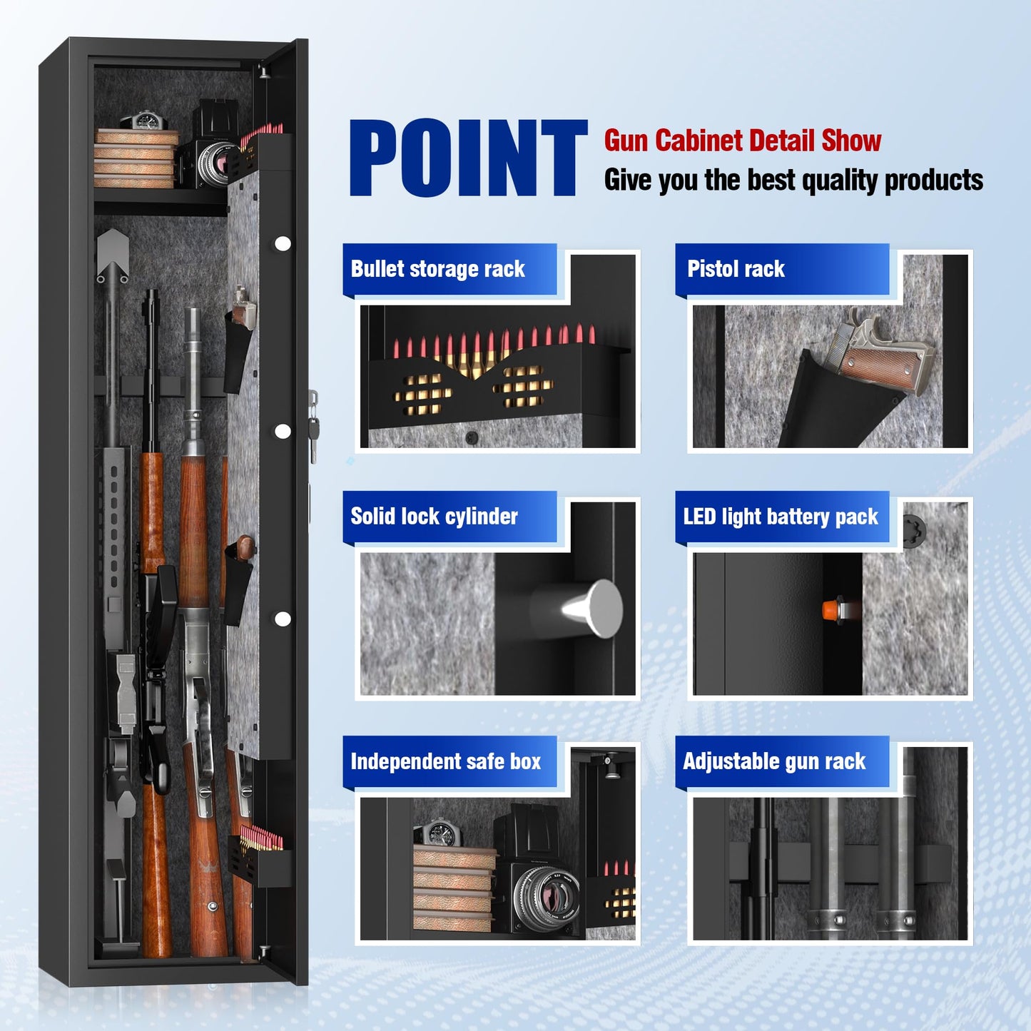 PRESTELION 3-5 Gun Safe,Adjustable Bracket and Biometric Lock,Heavy Duty Gun Safe for Rifles and Shotguns,Money and Valuables