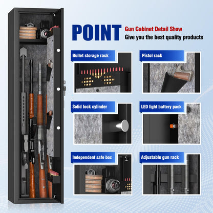 PRESTELION 3-5 Gun Safe,Adjustable Bracket and Biometric Lock,Heavy Duty Gun Safe for Rifles and Shotguns,Money and Valuables