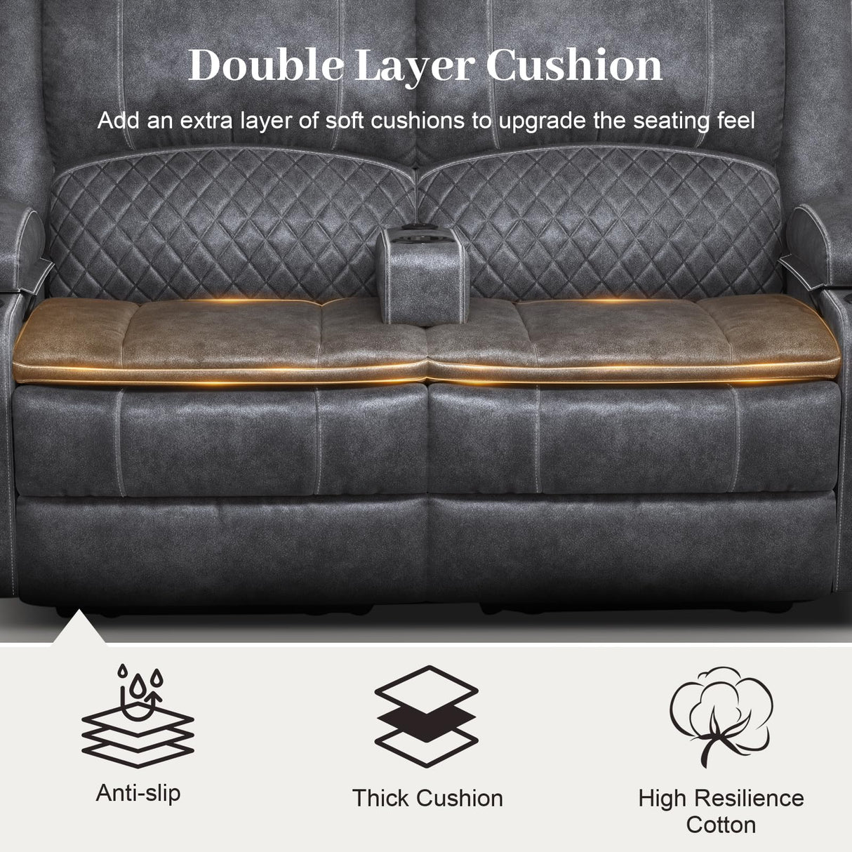 Yolsali Loveseat Recliner Sofa, Manual Reclining Loveseat with Removable Armrest, Dutch Velvet Recliner Loveseat for Adults with 2-Tier Cushions, USB Charging Ports, Cup Holders - Grey Yolsali