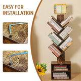 7 Tier Tree Book shelf, Small Bookcase with Reading Planner and Activity Panel, Modern Floor Standing Corner Tall Narrow Storage Cabinet Bookshelves for Home Office Bedroom Living Room (Rustic Brown) FredCache