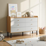 BAZELOR Kids Dresser for Bedroom, 6 Drawer Baby Dresser with Golden Handles, Modern Wood Chest for Hallway, Entryway, Nursery, White BAZELOR