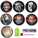 6 PCS Diamond Painting Coasters Kits with Holder Horror Halloween, DIY Funny Jack Skull Diamond Art Coaster Sets for Beginners Adults and Kids Art Craft Supplies Holiday Gift Bysincy
