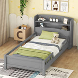 Bellemave Gray Twin Bed Frame with LED Storage Headboard and Safety Rails Bellemave