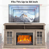 GarveeTech Farmhouse Electric Fireplace TV Stand for TVs up to 58", Entertainment Center with 23" Electric Fireplace Remote Control, TV Console Cabinet with Open Storage Shelves for Living Room, Wood GarveeTech