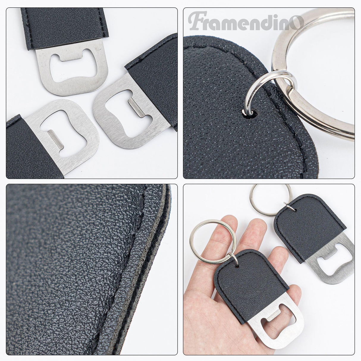 Framendino, 24 Pack Sublimation Leather Bottle Opener Keychain Stainless Steel Beer Openers Blanks for Wedding Party Favors Black Framendino