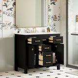 Merax 36" Bathroom Vanity with Sink, Freestanding Modern Bathroom Vanity Cabinet with Sink Top, 4 Drawers and 2 Storage Cabinets, Green Wood Bathroom Vanity Merax