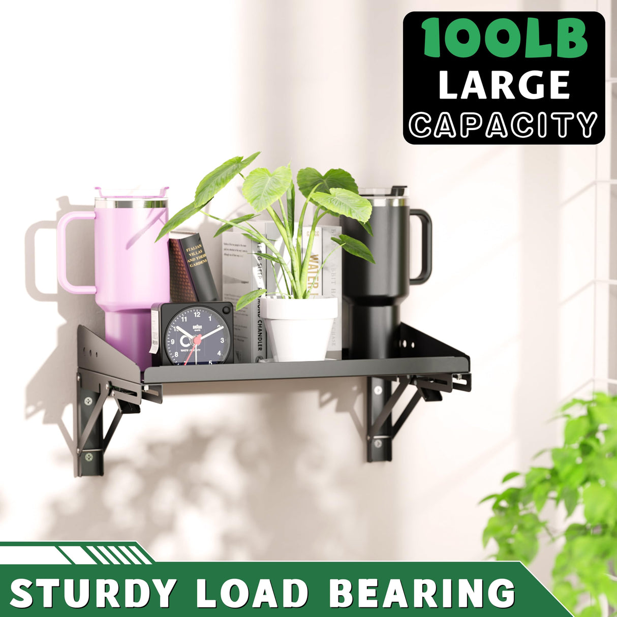 ULIBERMAGNET Garage Folding Storage Rack Shelves,100LB Metal Wall Mounted Adjustable Rail Shelf for Garage,Power Tools,Toolbox,Storage Shelves with Lip for Workshop Kitchen Office (2 Pack) ULIBERMAGNET