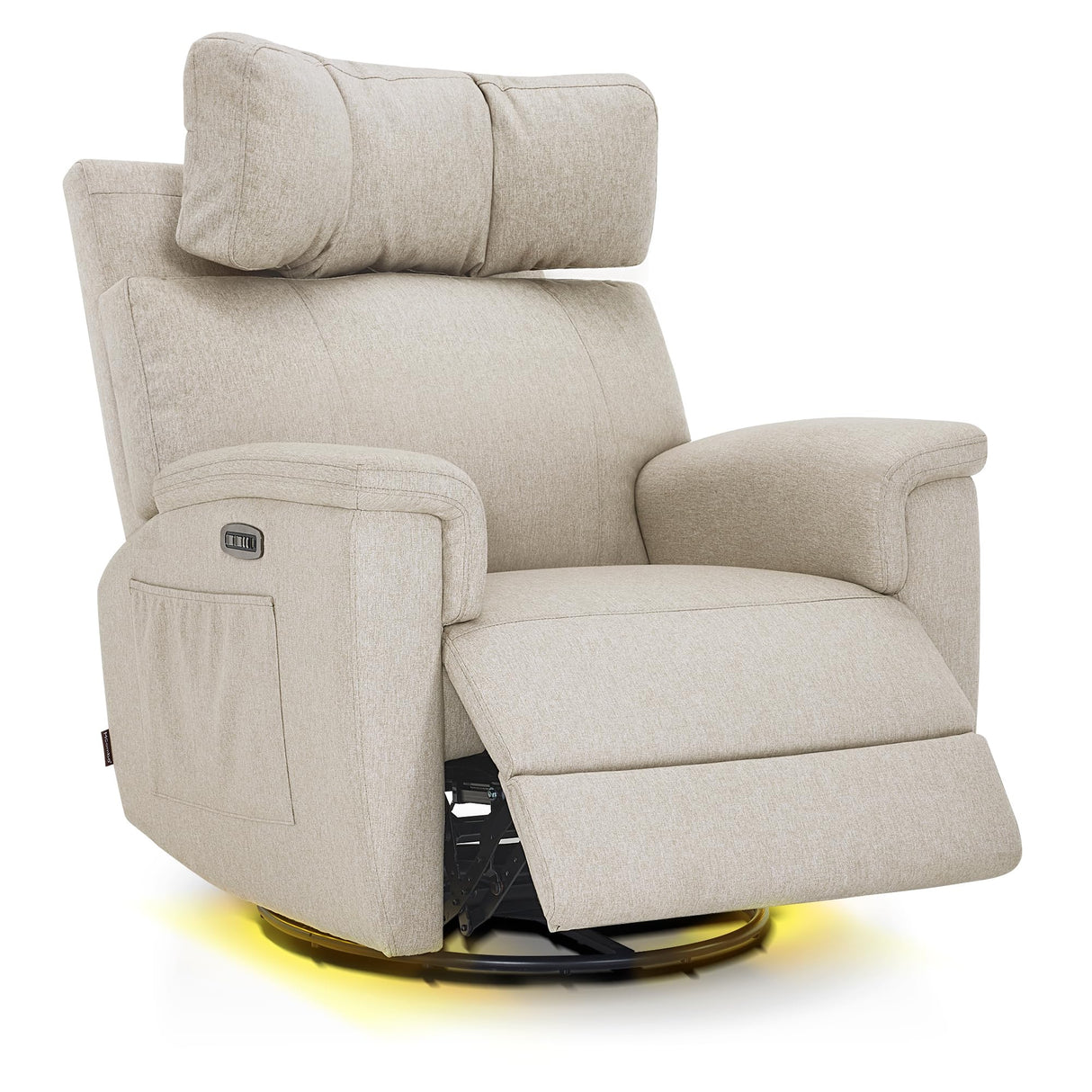MCombo Oversized Swivel Glider Rocker Recliner with Adjustable Headrest, Dual Motor Power Recliner for Nursery, Led Nightlight, Fabric PR601 (Beige) MCombo