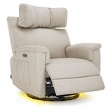 MCombo Oversized Swivel Glider Rocker Recliner with Adjustable Headrest, Dual Motor Power Recliner for Nursery, Led Nightlight, Fabric PR601 (Beige) MCombo