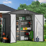 Gizoon Outdoor Storage Shed 6 x 4 FT, Galvanized Metal Garden Shed with Double Lockable Doors, Outdoor Storage Clearance for Backyard Patio Lawn-Dark Grey Gizoon