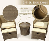 LHBcraft Outdoor Patio Wicker 5-Piece Furniture Set, No Assembly Required All-Weather Rattan Conversation Bistro & Storage Table for Garden, Porch, Balcony and Deck (Beige) LHBcraft