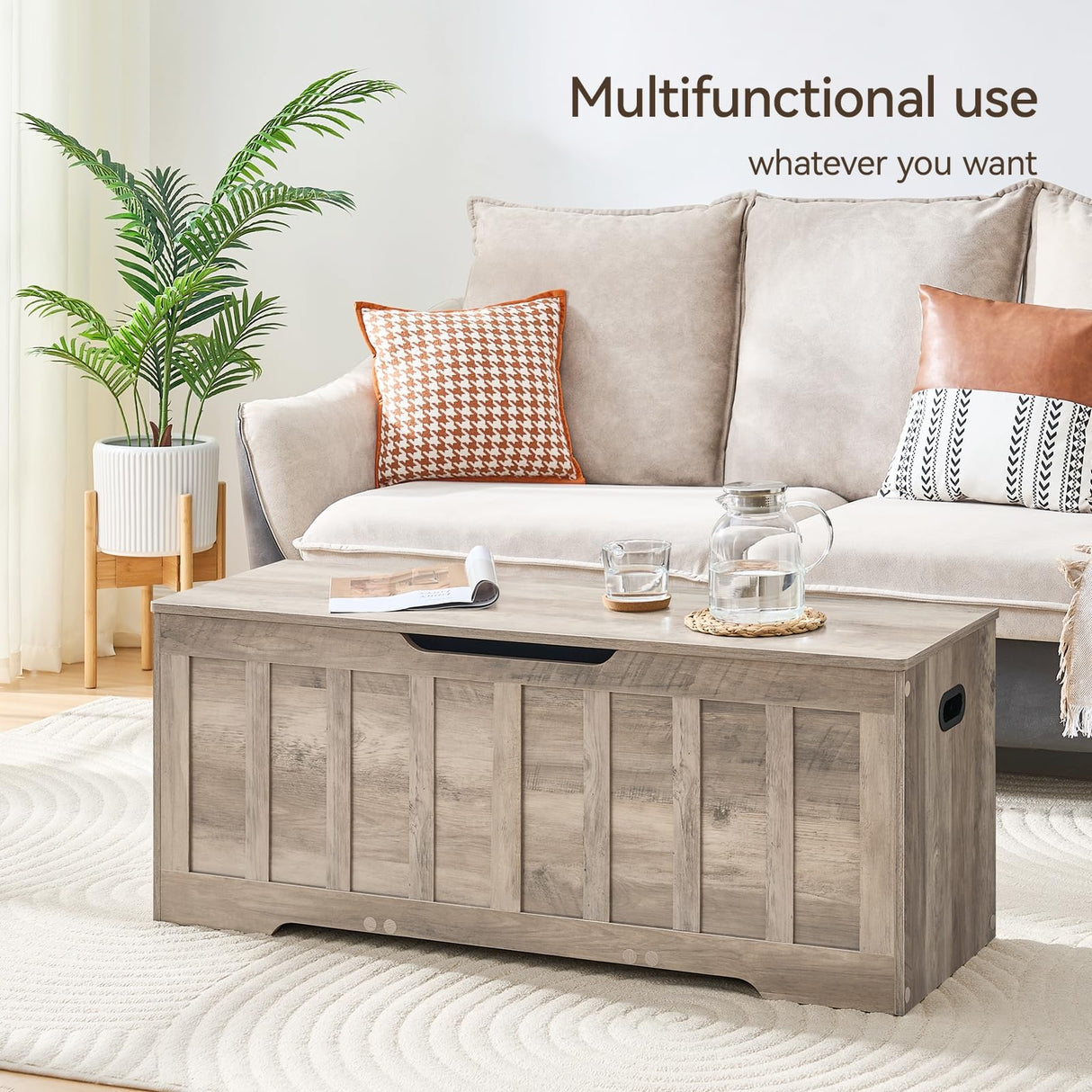 VANKILEY 47.2" Storage Chest Extra Large,Storage Trunk with 2 Safety Hinges,Wooden Storage Bench,Shoe Bench,47.2x15.7x19.1 Inch,Easy Assembly,Storage Bench for Bedroom,Living Room,entryway(Greige). VANKILEY