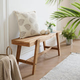 HOKYHOKY Farmhouse Solid Wood Entryway Bench – 43.4 Inches Rustic Long Bench, Dining Bench with Angled Legs, Hand-Finished Natural Grain, for Foyer, Hallway, Bedroom HOKYHOKY