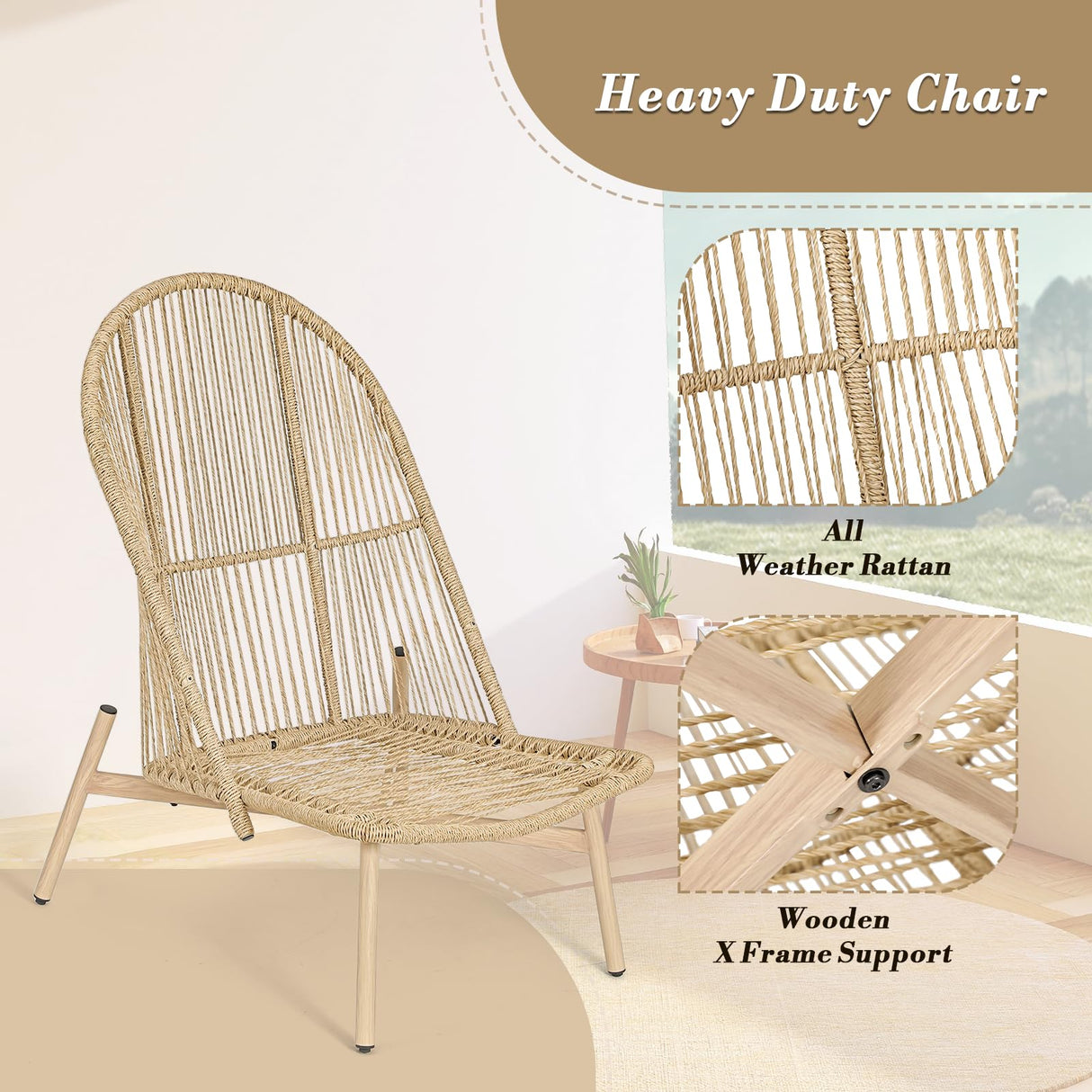 Athena Collection Patio Wicker Egg Chair with Folding Canopy, All-Weather Rattan Patio Lounge Chair with Sun Shade, Balcony Furniture Outside Seating for Front Porch, Garden, Poolside, Outdoor, Beige Athena Collection