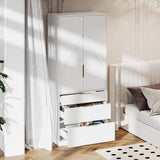 71.7 " Wardrobe Armoire Wooden Closet with 2 Doors and 3 Drawer, Bedroom Armoire with Hanging Rod Shelf, Large Capacity Storage Wardrobe Armoire, Freestanding Wooden Closet Storage Cabinet White TOKSOM