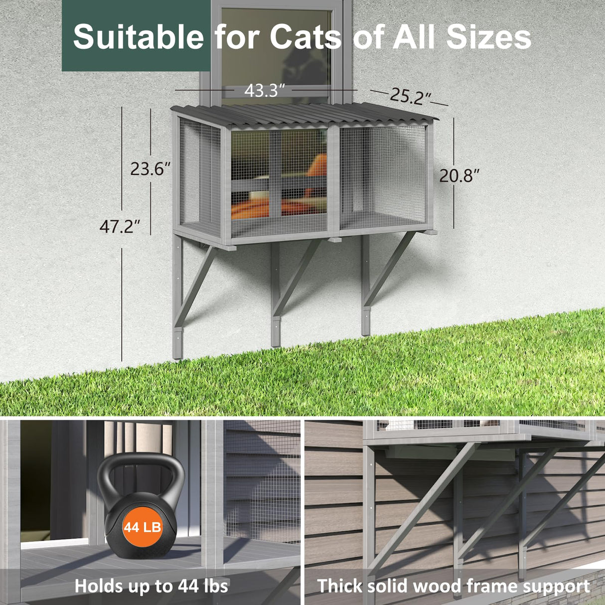 TIMHAKA Cat Catio, Cat Window Perch for Large Indoor Cats - for Sunbathing, Napping & Overlooking, Wooden Cat Window Hammock for Safely Enjoying The Outdoor Sights Scents and Sounds TIMHAKA