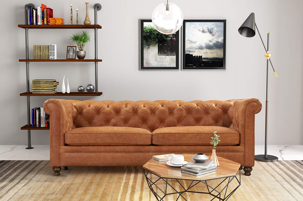 POLY & BARK Lyon 87.4" Sofa in Full-Grain Pure-Aniline Italian Tanned Leather in Cognac Tan POLY & BARK