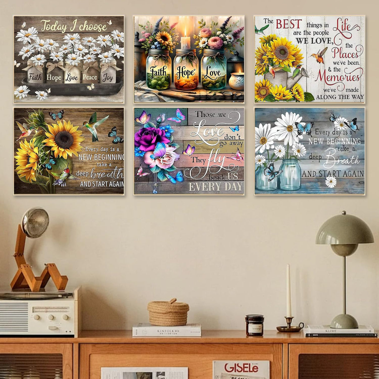 6 Pack Inspirational Diamond Painting Kits for Adults, Diamond Art Kits for Adults, DIY 5D Diamond Painting Kits for Beginners Home Wall Decor 12x16inch Mandun