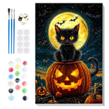 Bowetile Halloween Framed Paint by Numbers for Adults Beginners, Easy Adults' Paint-by-Number Black Cat Kits on Canvas, Acrylic Number Painting Crafts Kits Halloween Gifts for Home Decor, 8x12in Bowetile
