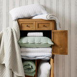 WDCOZY White King Size Quilt Bedding Set, Scalloped Farmhouse Country Rustic Lightweight Soft Coverlet, Cute Cozy Kantha Pick Stitch Bedspread, 2 Pillow Shams, Blue Edge Blue Stitching WDCOZY