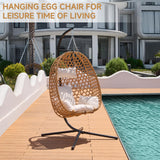 Thinlute Outdoor Hanging Egg Chair, Patio Wicker Swing Chair with Stand and Cushion, Wider Basket Seating, Hammock Chairs for Outside Balcony Backyard Bedroom Porch, Brown Thinlute