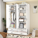 Armoire Wardrobe Closet with Doors: 89" Extra Tall White Wardrobe with Storage on Top, Bedroom Armoires with 4 Doors and 4 Drawers, Large Wood Closet Armoire for Hanging Clothes (B, 63") LABROSKIA