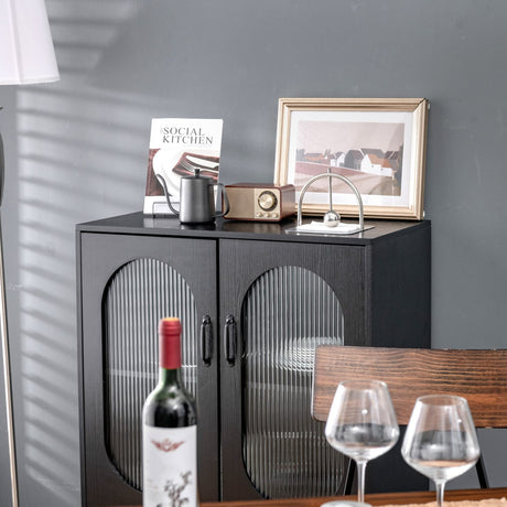 LOKO Buffet Cabinet with Storage, Kitchen Sideboard Cabinet with Tempered Glass Doors and Drawers, Industrial Style Cupboard Credenza Storage Cabinet, 31.5 x 16 x 39.5 inches LOKO