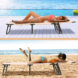 gotoplay Folding Beach Lounge Chair w/ 5 Adjutable Backrest & Padded Pillow, Sunbathing Lounger Chair, Sun Tanning Lay Flat Chair for Seaside Pool Deck, Max Load 330 LBS, No Assembly Required (Beige) gotoplay